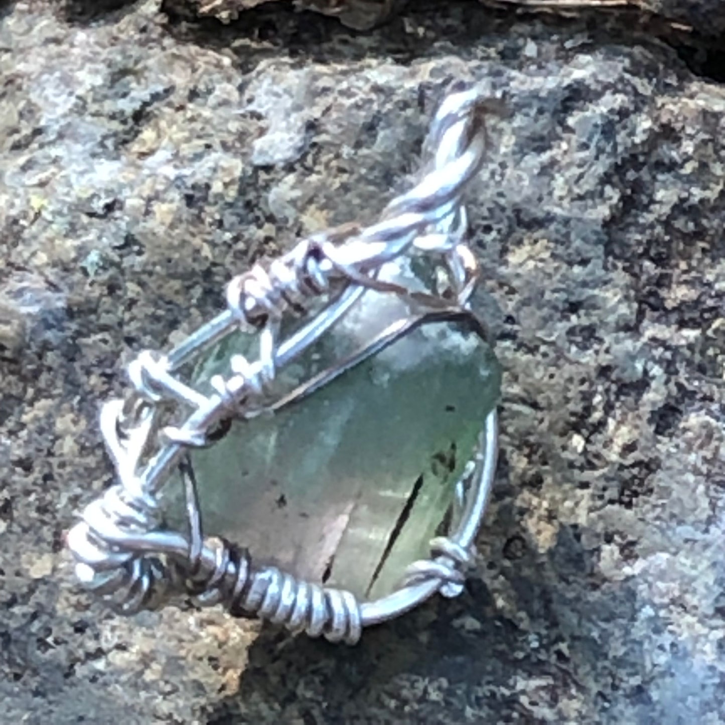 Watermelon Tourmaline and Silver Handmade Wire-Wrap Pendant