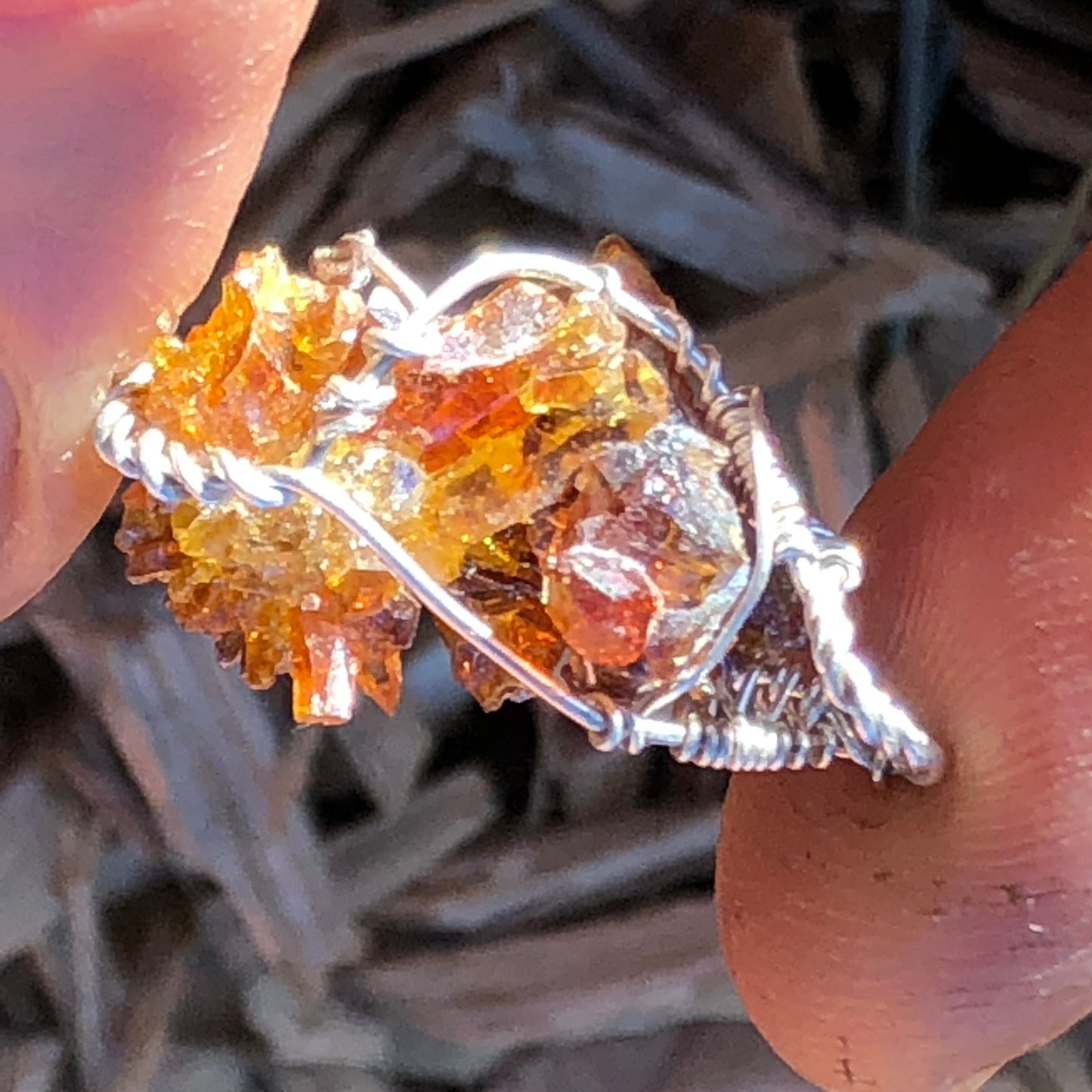 Orange Red Zincite Cluster Pendant