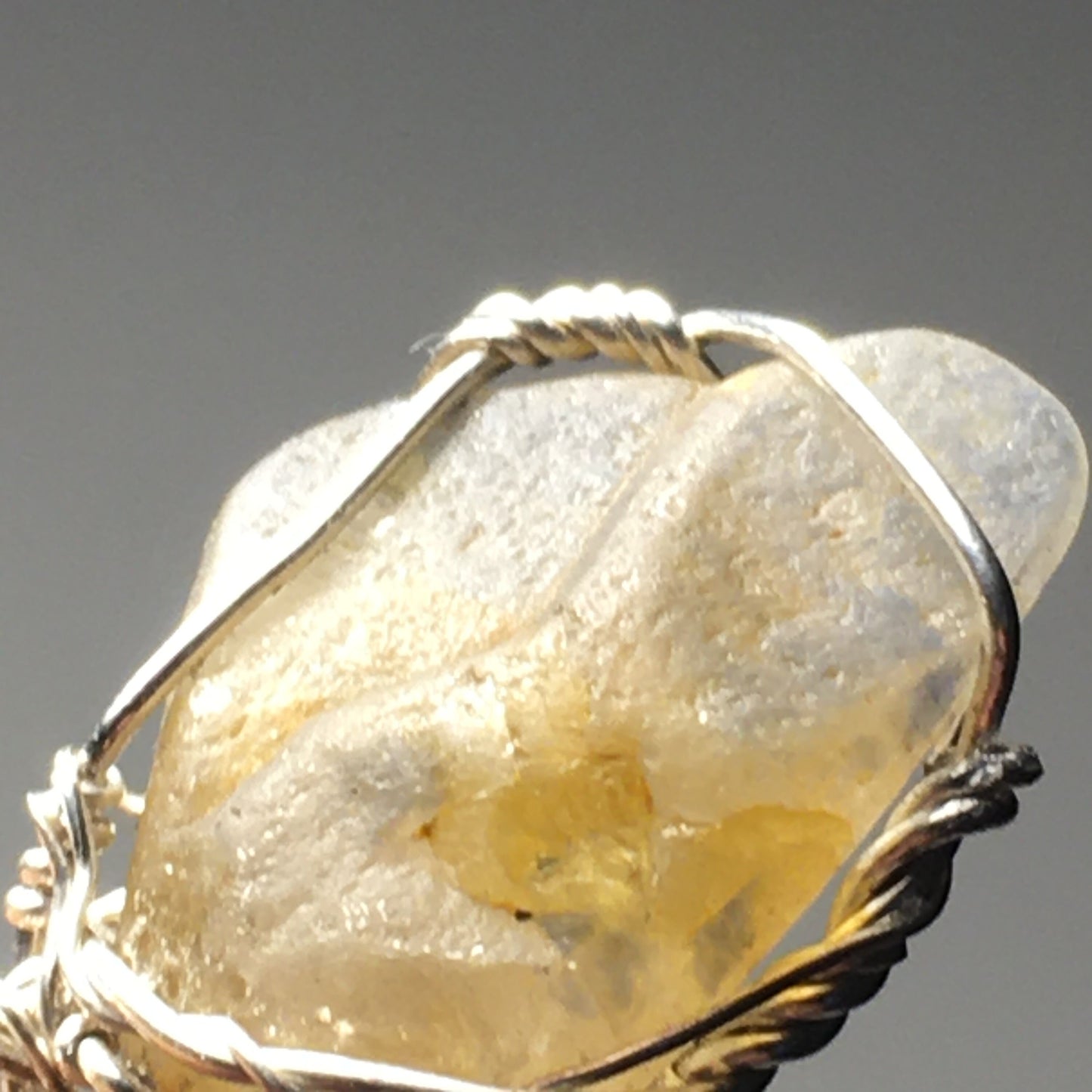 White Blue Yellow Sapphire (untreated, unheated, not irradiated) Silver Wire Wrap Pendant