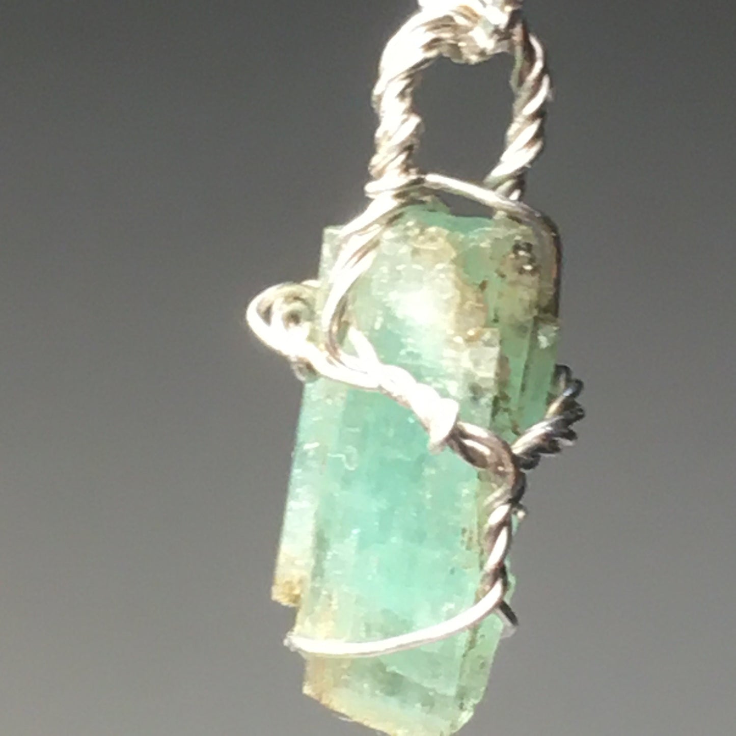 Natural Emerald 925 Silver Wire-Wrap Pendant