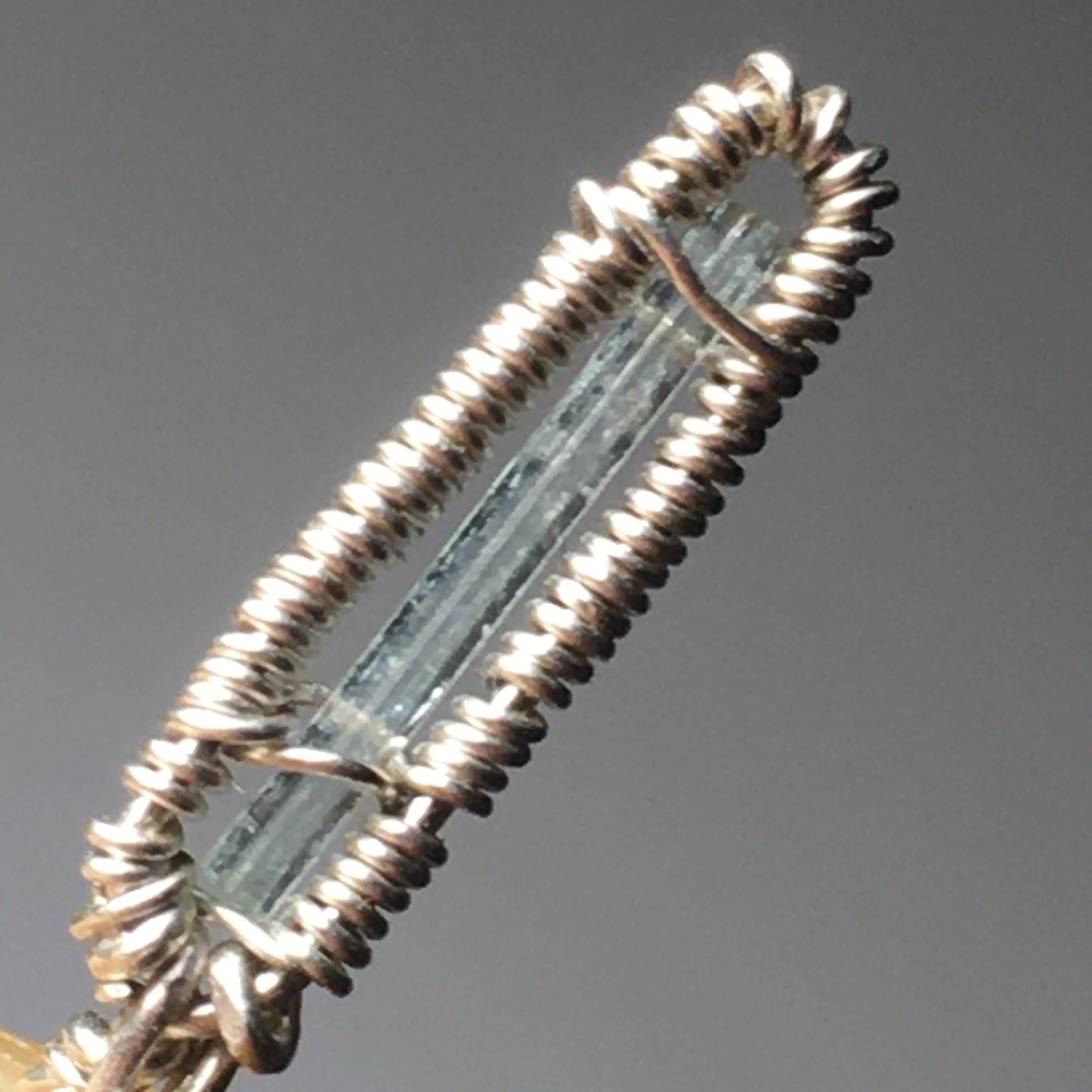 Natural Emerald Silver Wire-Wrap Pendant on Sterling Silver Chain