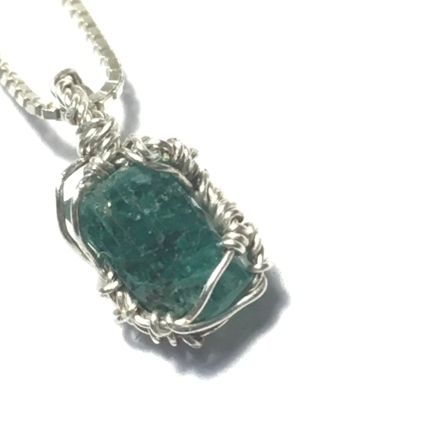 Natural Emerald Silver Wire-Wrap Pendant