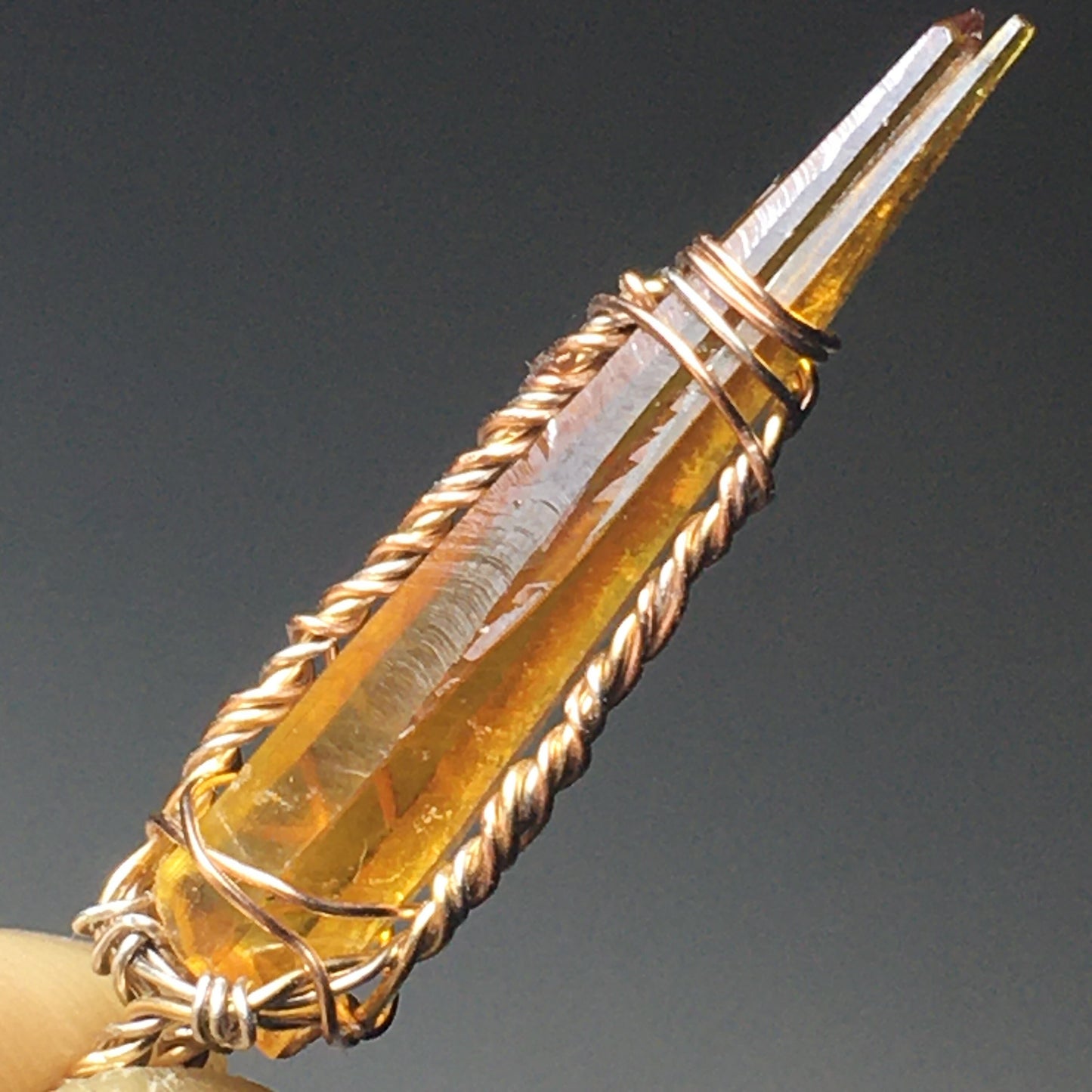 Orange Zincite, Gold, Silver and Rose Gold Pendant with Chain