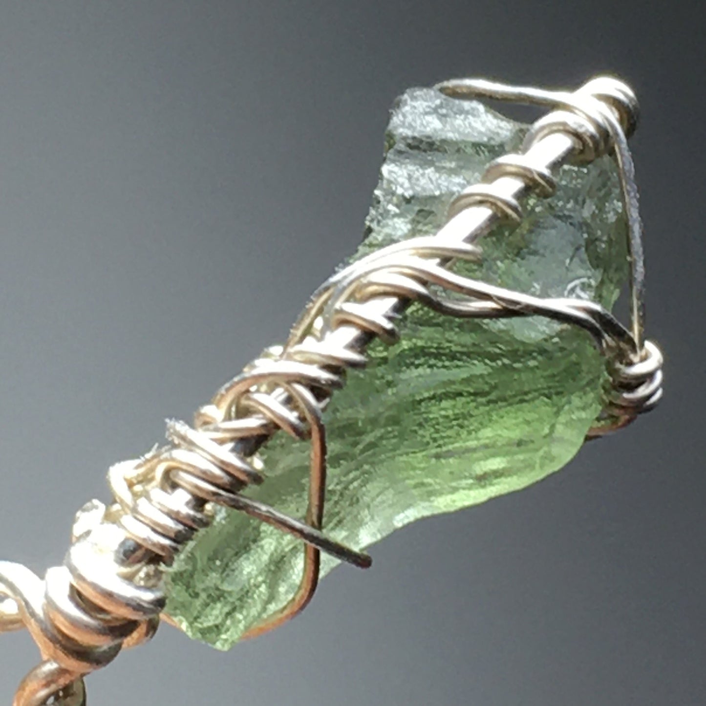 Moldavite and Gold Pendant 925 Sterling Silver Chain