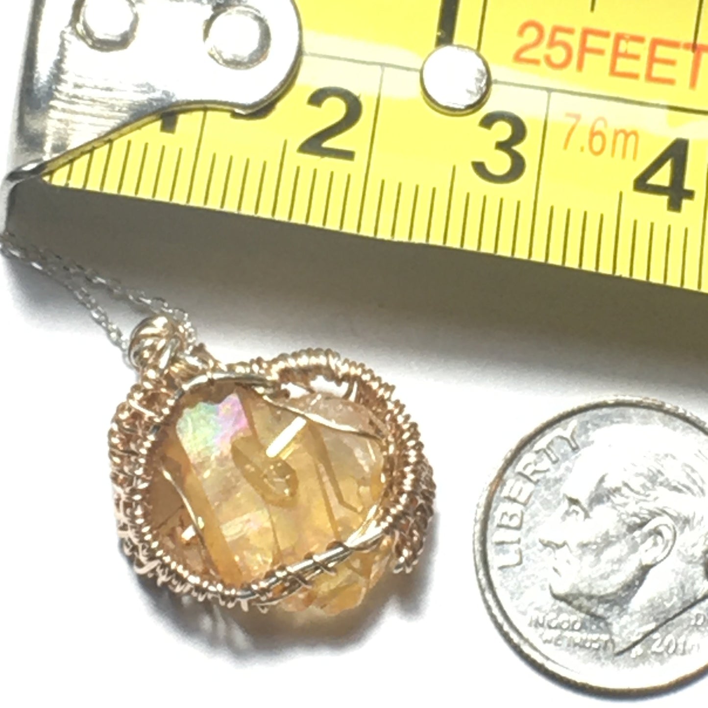 Golden Healer Quartz Pendant Rose gold fill and solid sterling silver 925 Wire-Wrap