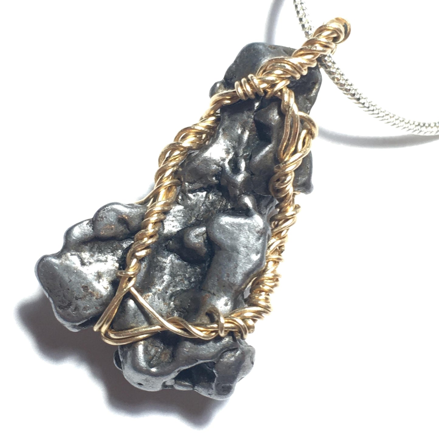 Iron Meteorite Pendant Campo Del Cielo on Gold Wire Handmade Wire Wrap Pendant