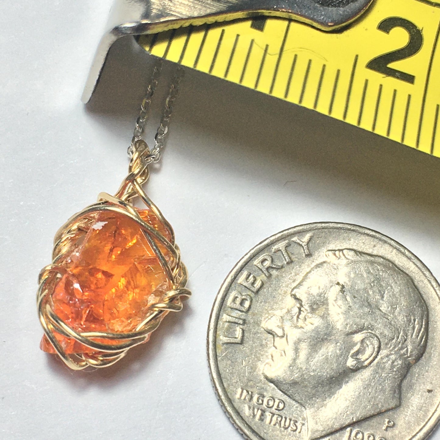 Orange Zincite Crystal and Gold Pendant