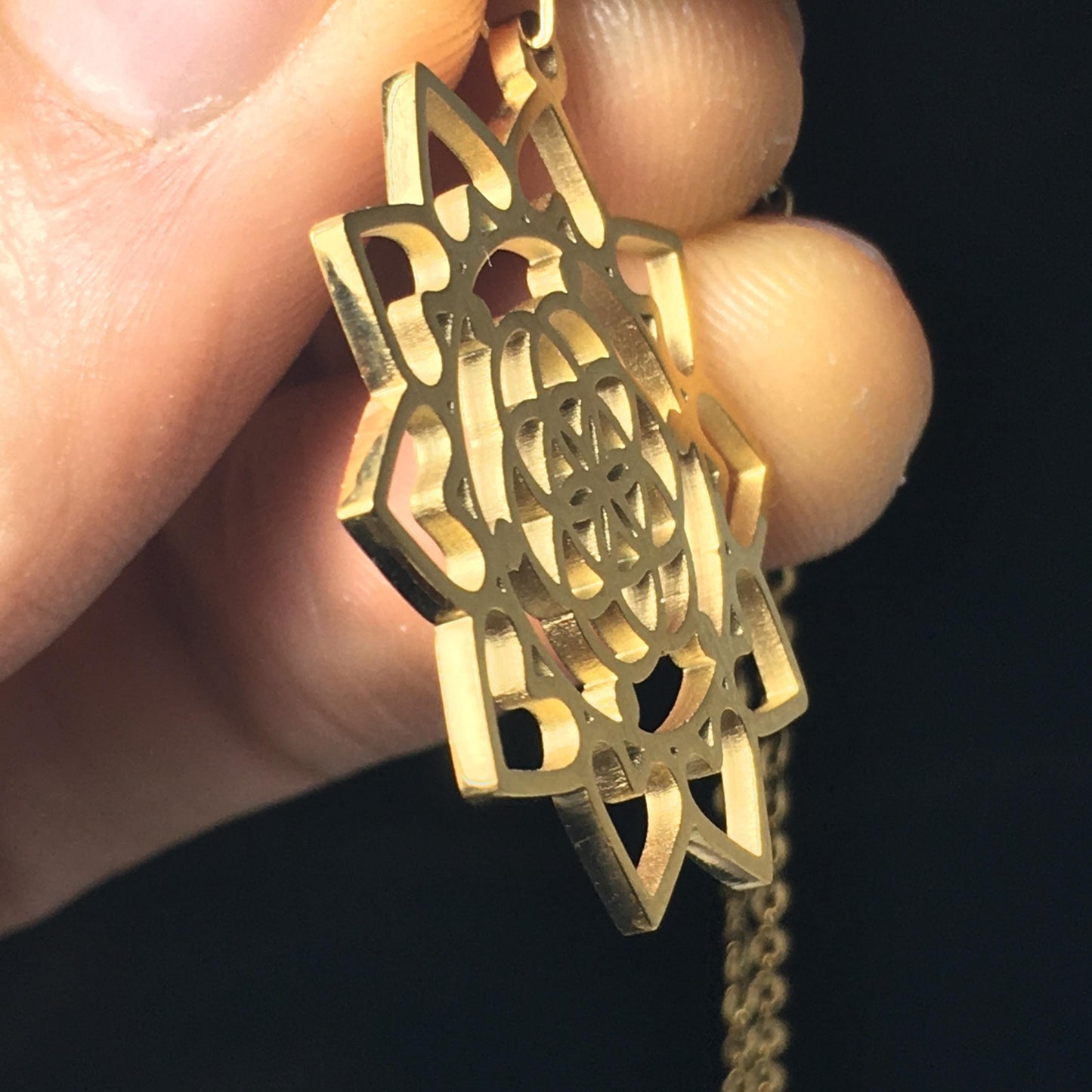 Gold Plated Seed of Life Heart Flower Pendant