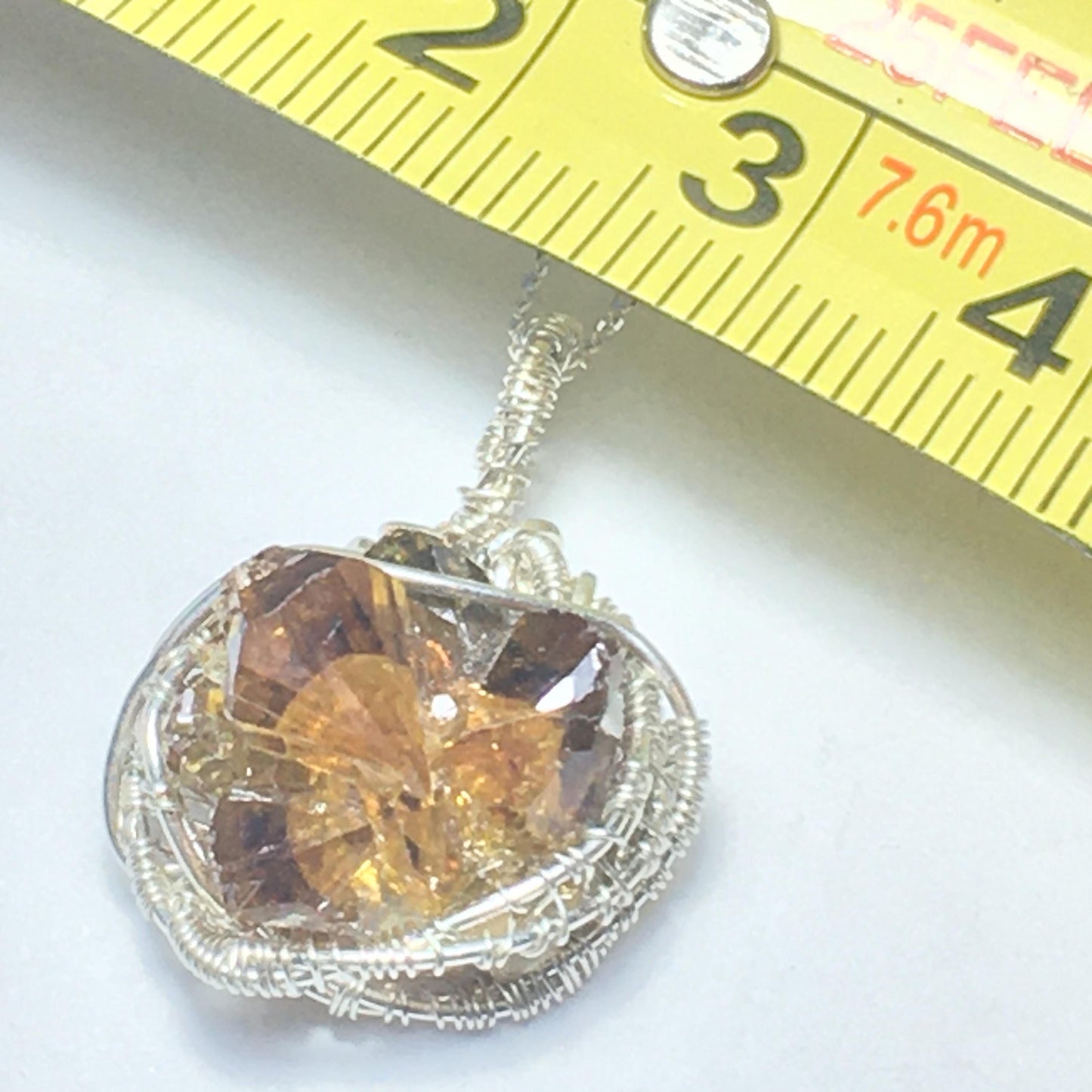 Orange Zincite Crystal and Silver Pendant with Chain UV REACTIVE