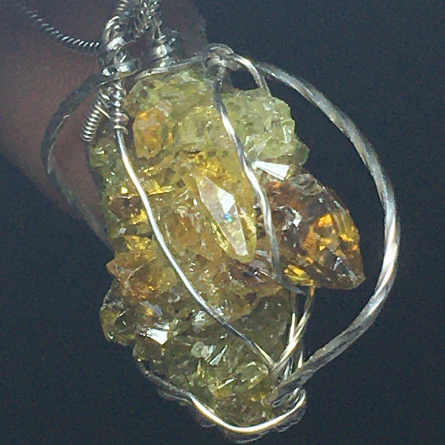 Orange Zincite Cluster Silver Pendant