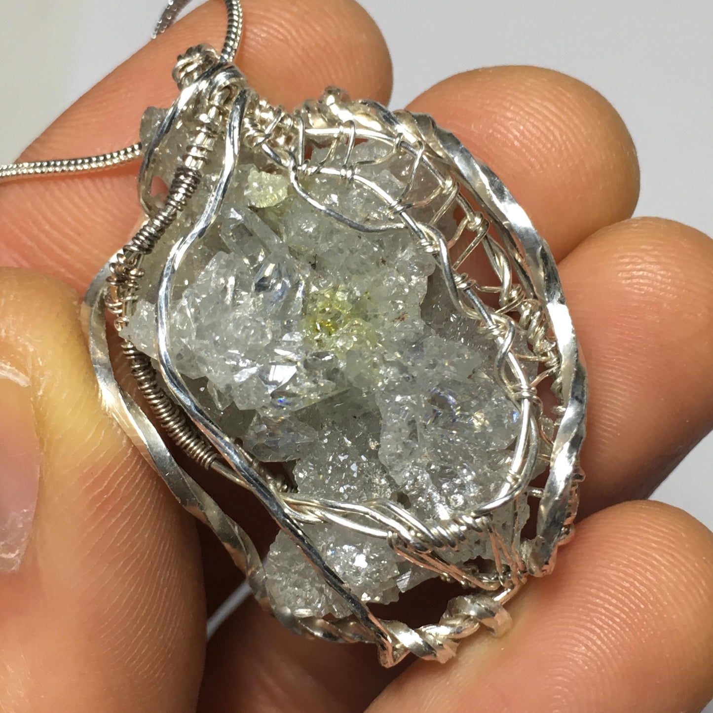 GIANT Clear Zincite and Silver/Gold Pendant (Blacklight Fluorescent UV Reactive)
