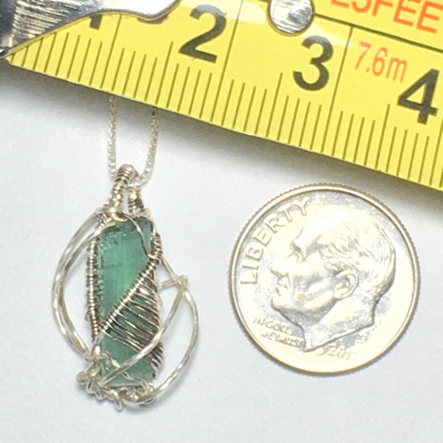 Big Blue Tourmaline Gem Indicolite Pendant Solid Silver Wire-Wrap Jewelry