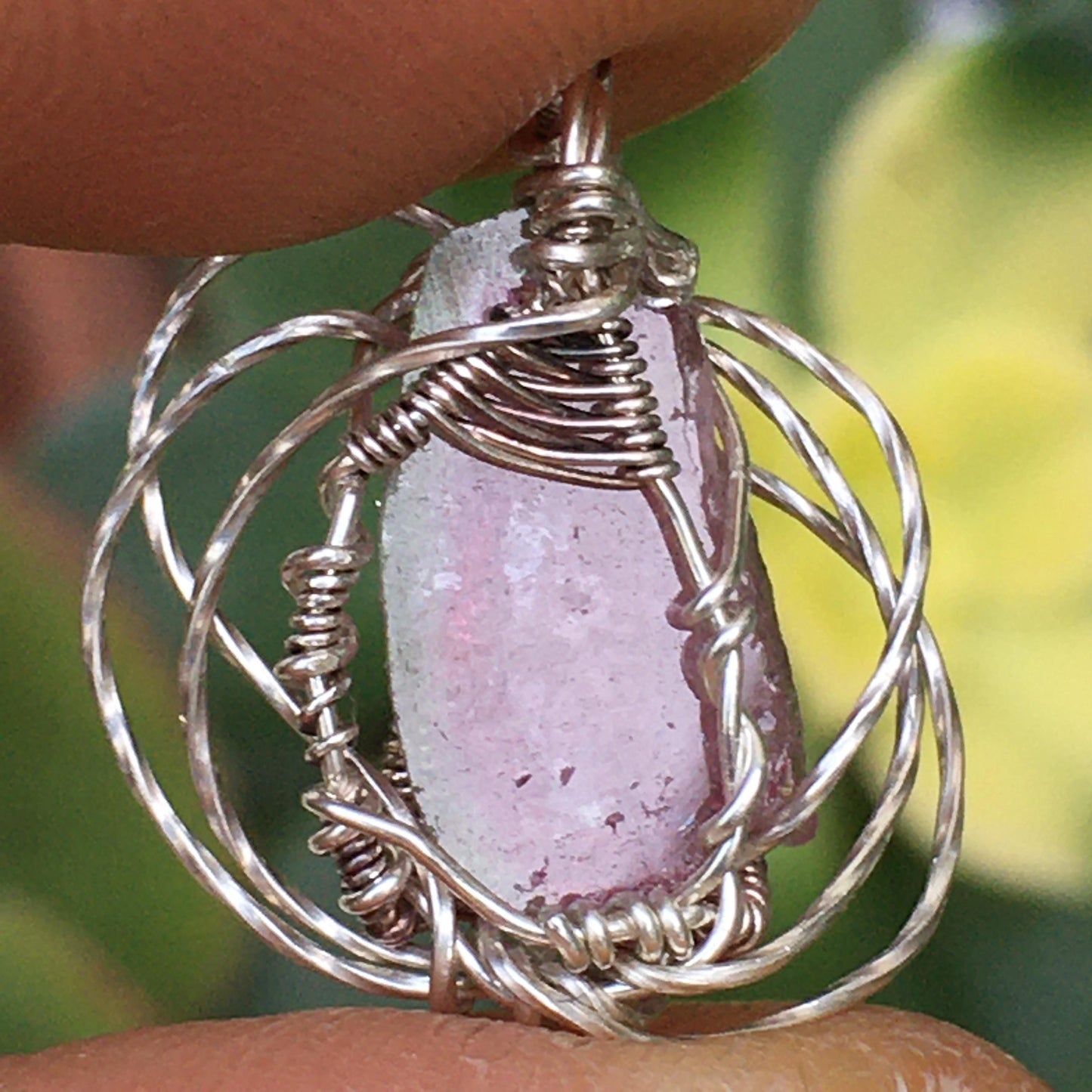 Polished Rainbow Watermelon Tourmaline and Silver Pendant