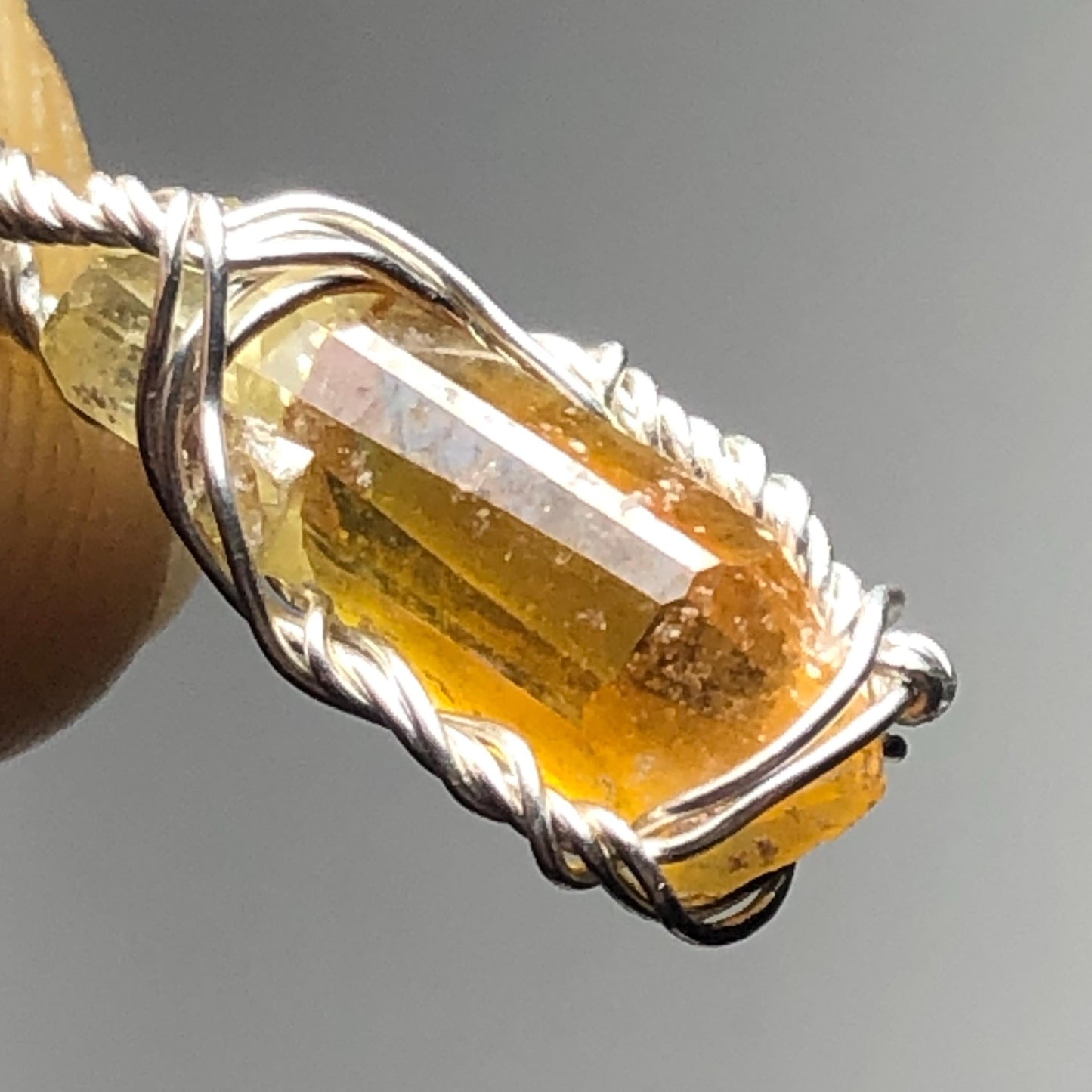 Orange Zincite and Silver Crystal Pendant