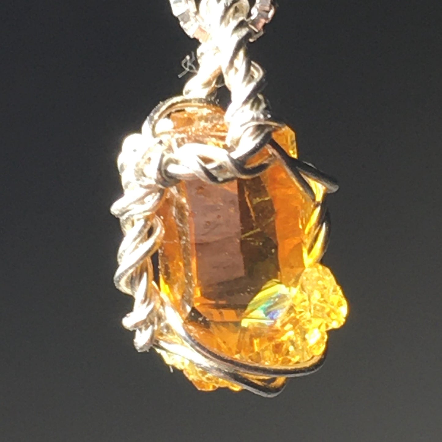 Orange Wire Wrap Zincite and Solid 925 Sterling Silver Crystal Pendant