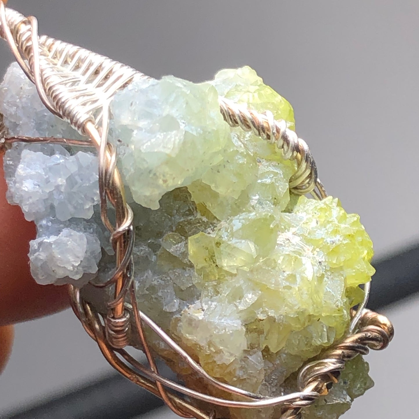 Green and Blue Zincite Cluster Pendant
