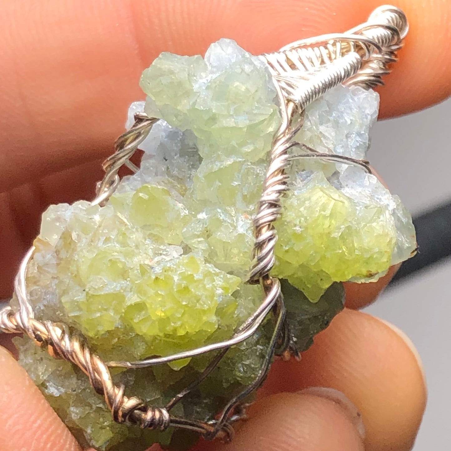 Green and Blue Zincite Cluster Pendant