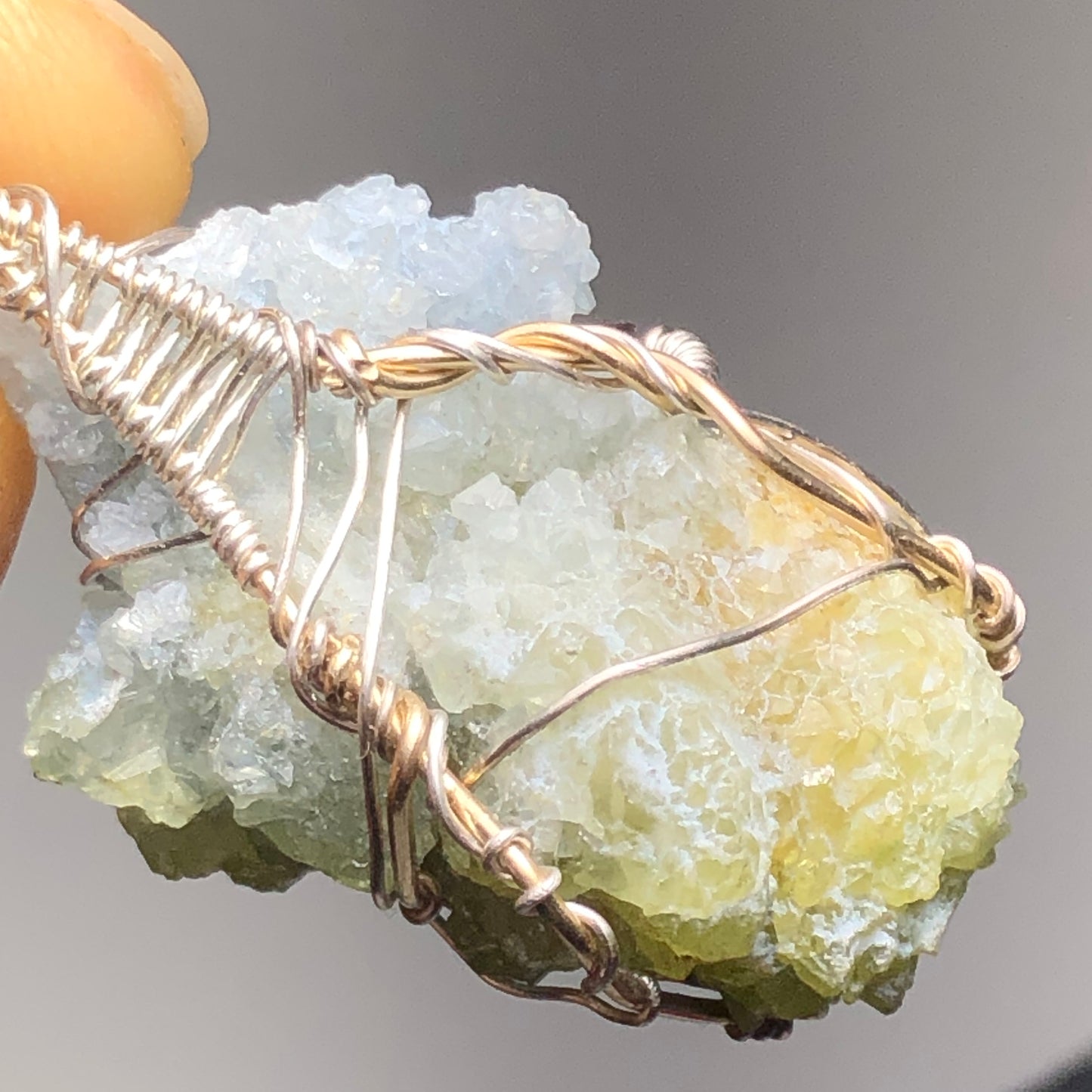 Green and Blue Zincite Cluster Pendant