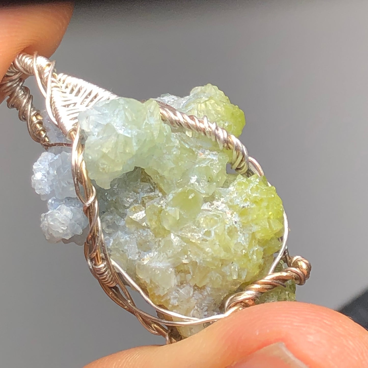 Green and Blue Zincite Cluster Pendant