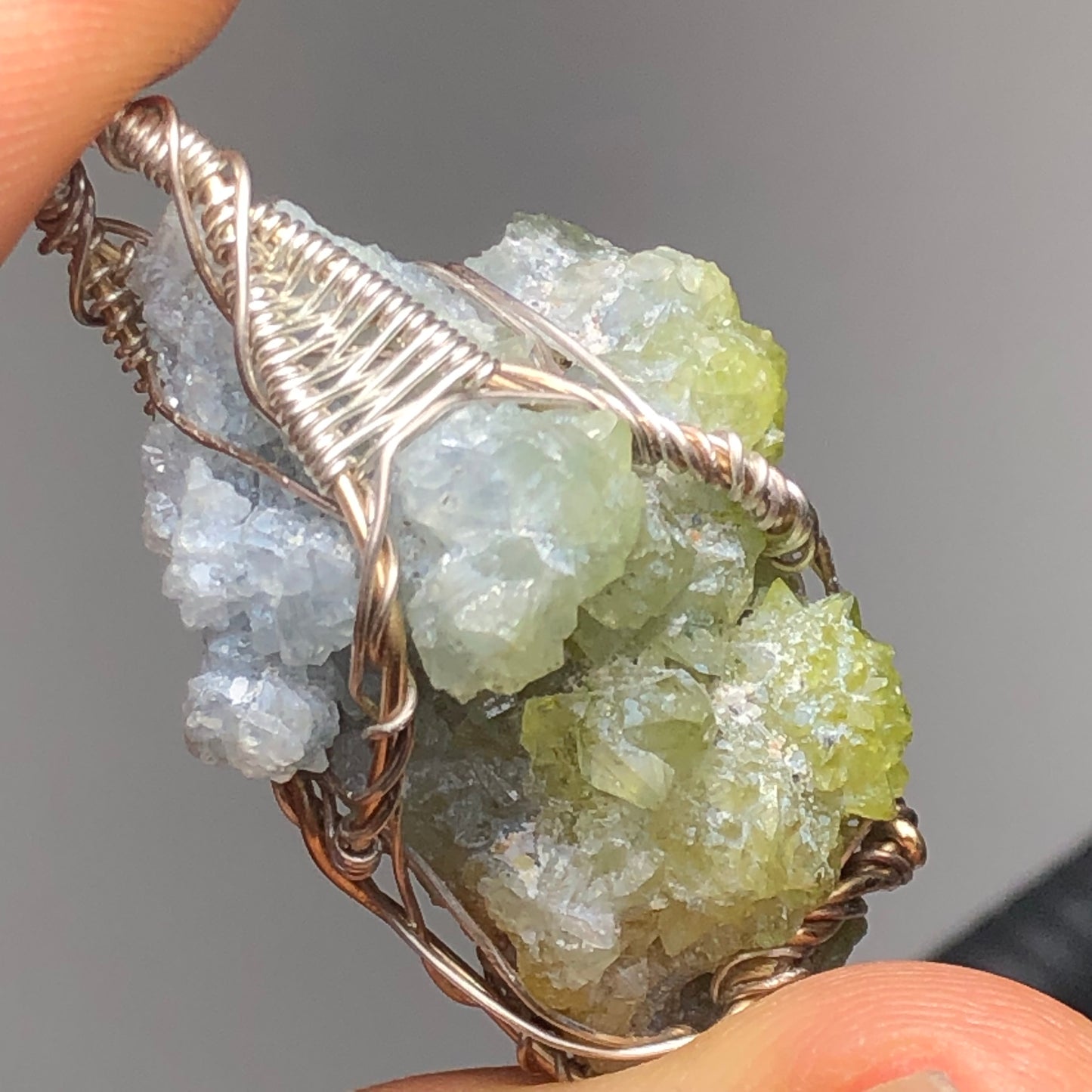 Green and Blue Zincite Cluster Pendant