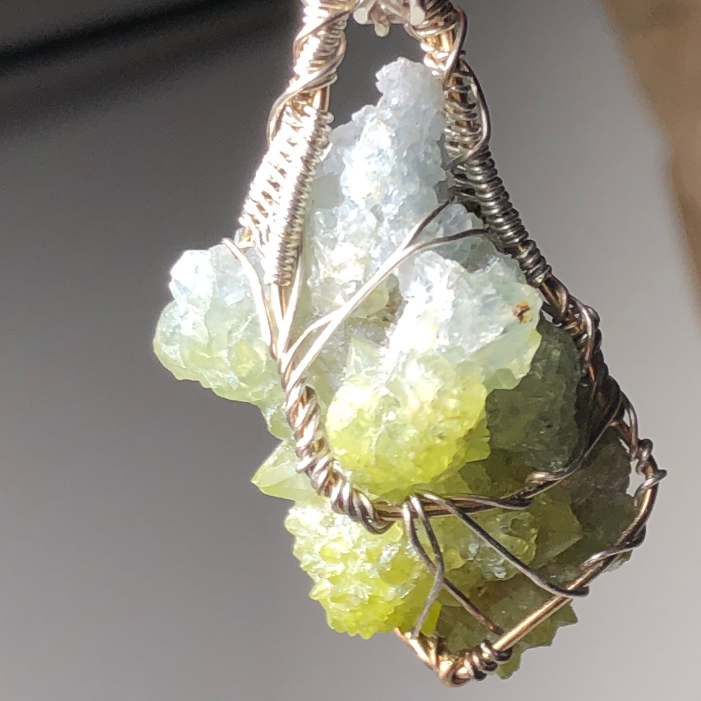 Green and Blue Zincite Cluster Pendant