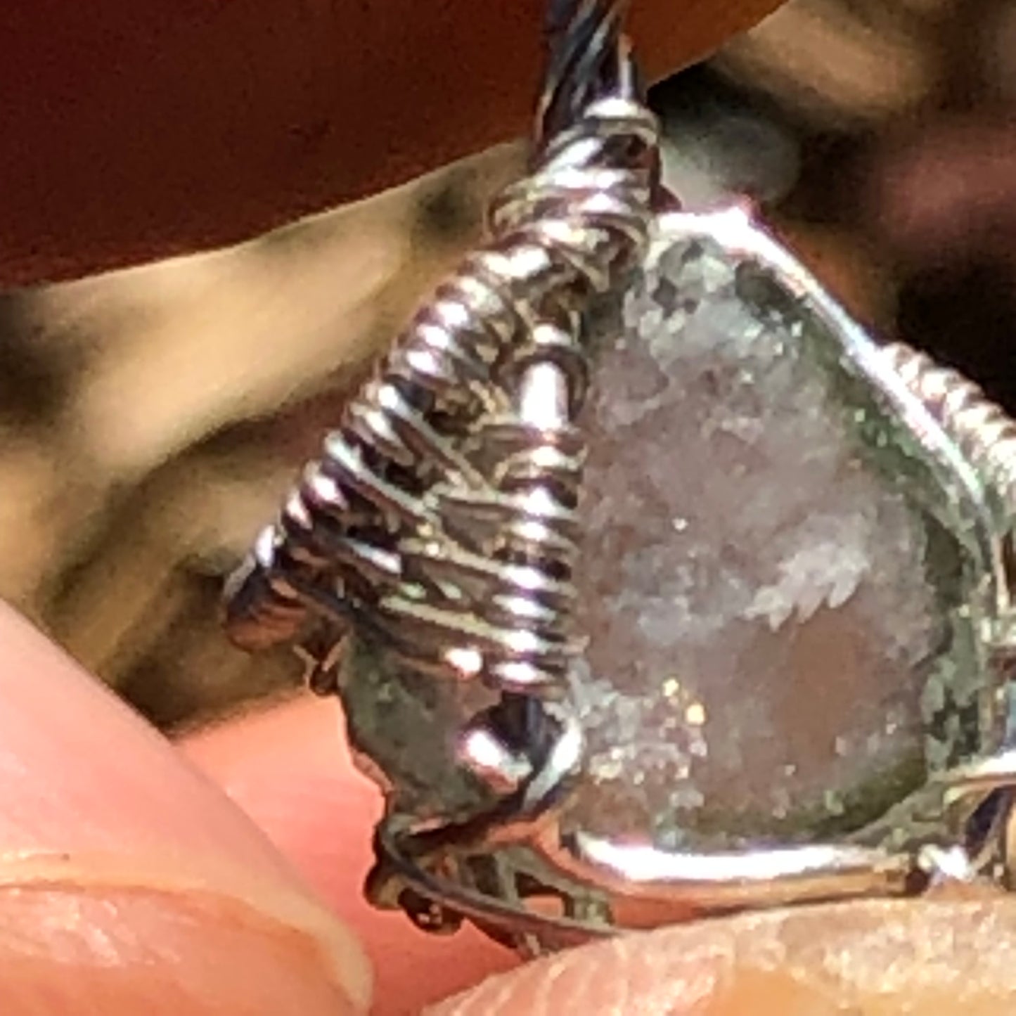 Watermelon Tourmaline and Silver Handmade Wire-Wrap Pendant