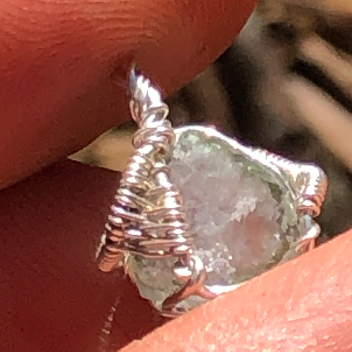 Watermelon Tourmaline and Silver Handmade Wire-Wrap Pendant