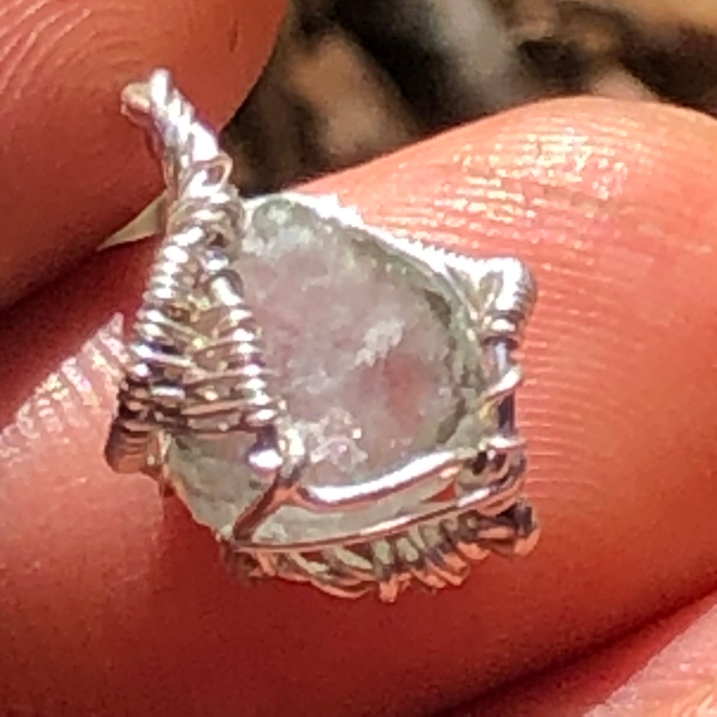 Watermelon Tourmaline and Silver Handmade Wire-Wrap Pendant