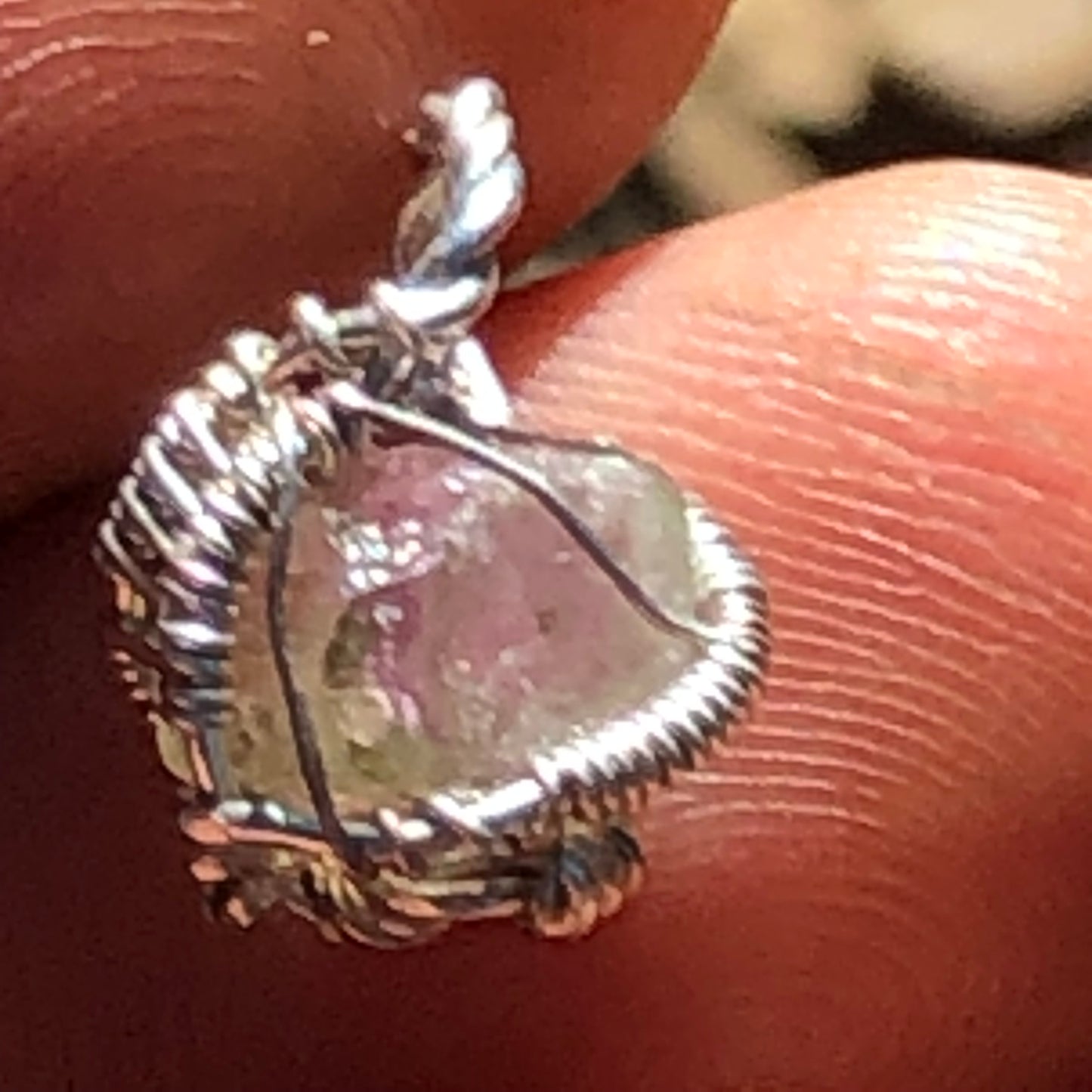 Watermelon Tourmaline and Silver Handmade Wire-Wrap Pendant