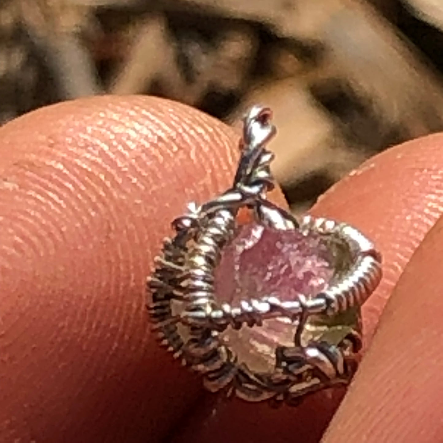 Watermelon Tourmaline and Silver Handmade Wire-Wrap Pendant