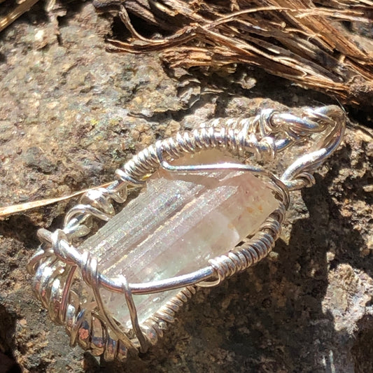 Watermelon Tourmaline and Silver Handmade Wire-Wrap Pendant