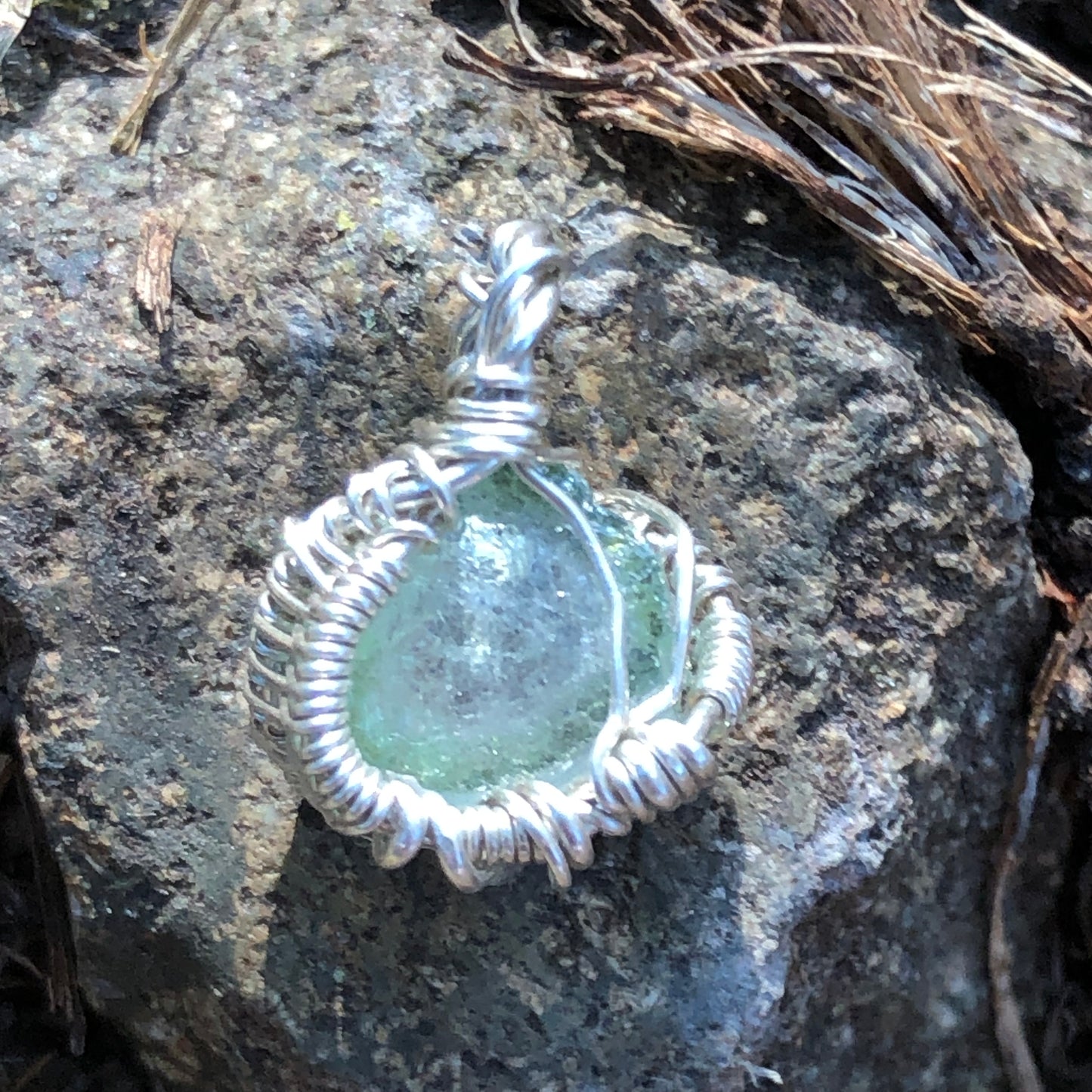 Watermelon Tourmaline and Silver Handmade Wire-Wrap Pendant