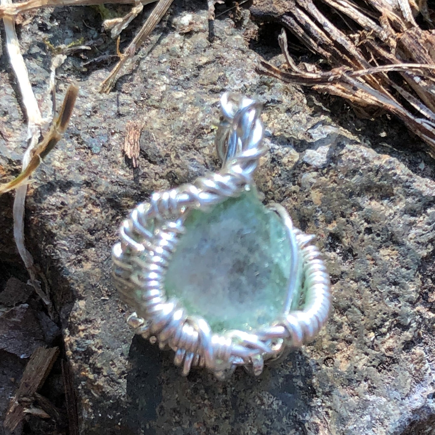 Watermelon Tourmaline and Silver Handmade Wire-Wrap Pendant