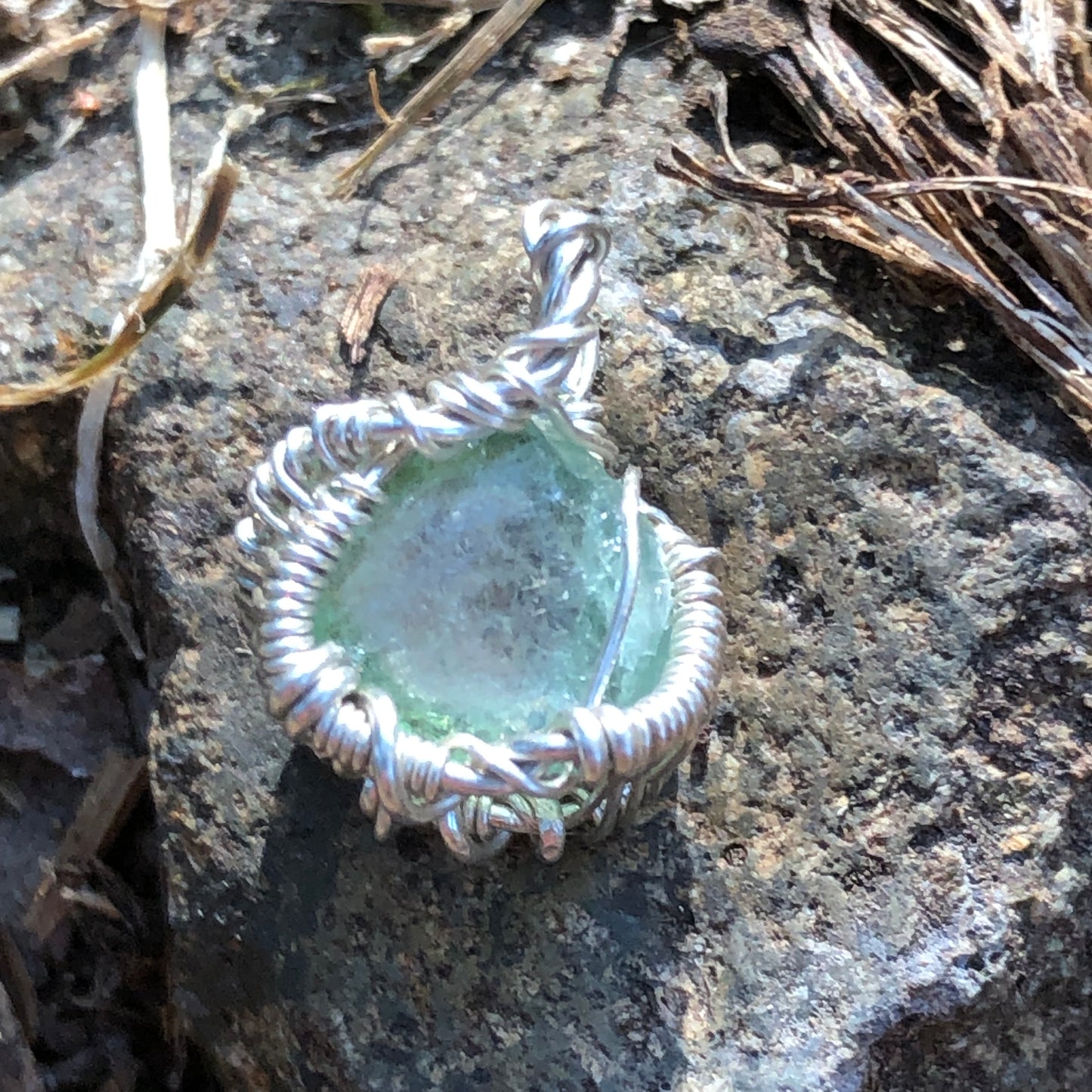 Watermelon Tourmaline and Silver Handmade Wire-Wrap Pendant