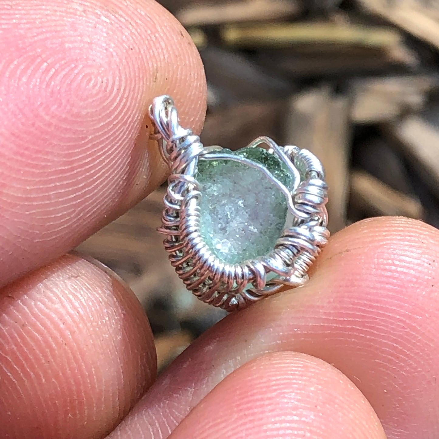 Watermelon Tourmaline and Silver Handmade Wire-Wrap Pendant
