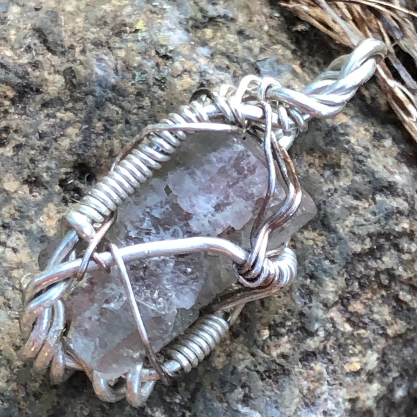 Watermelon Tourmaline and Silver Handmade Wire-Wrap Pendant