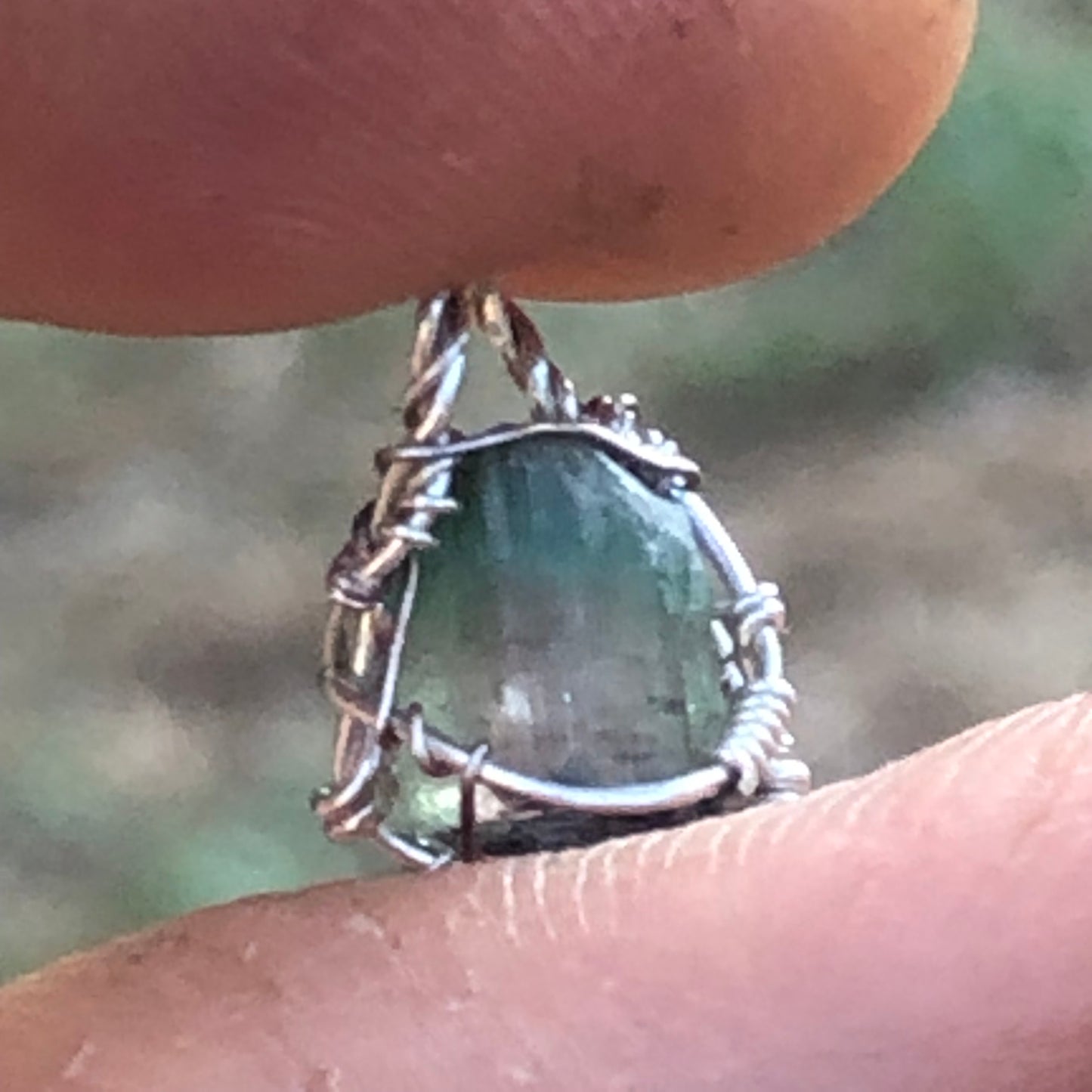 Watermelon Tourmaline and Silver Handmade Wire-Wrap Pendant