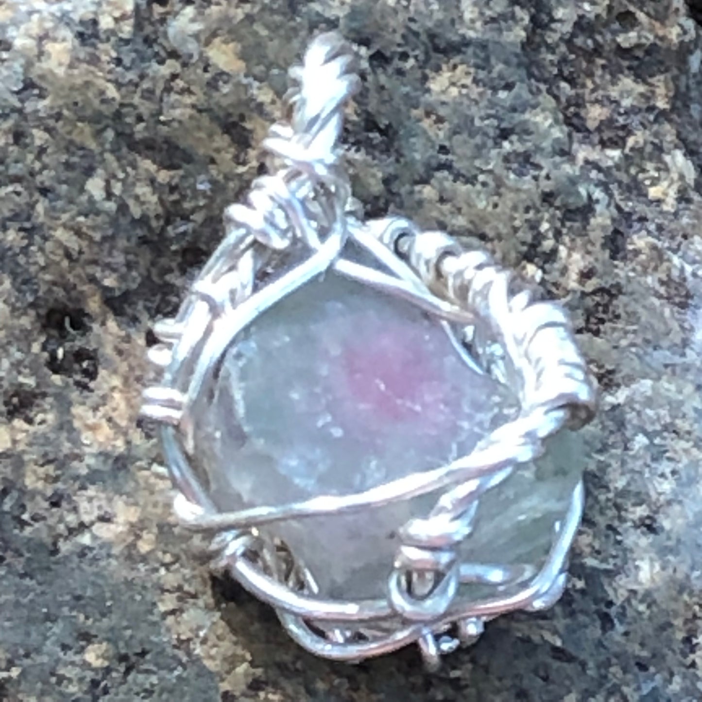 Watermelon Tourmaline and Silver Handmade Wire-Wrap Pendant