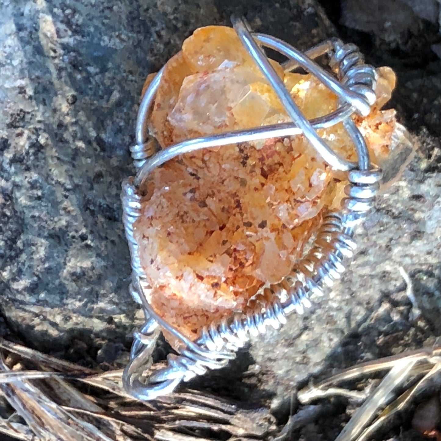 Watermelon Tourmaline and Silver Handmade Wire-Wrap Pendant