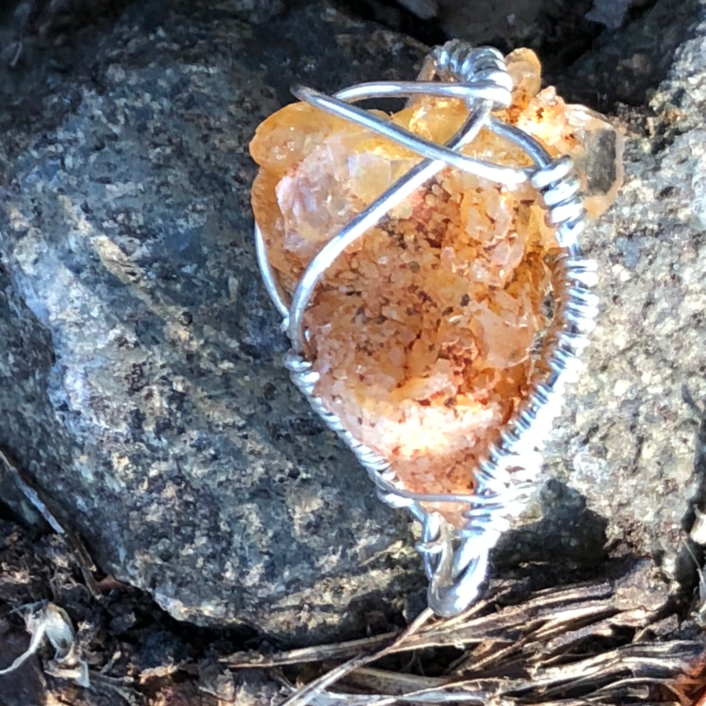 Watermelon Tourmaline and Silver Handmade Wire-Wrap Pendant