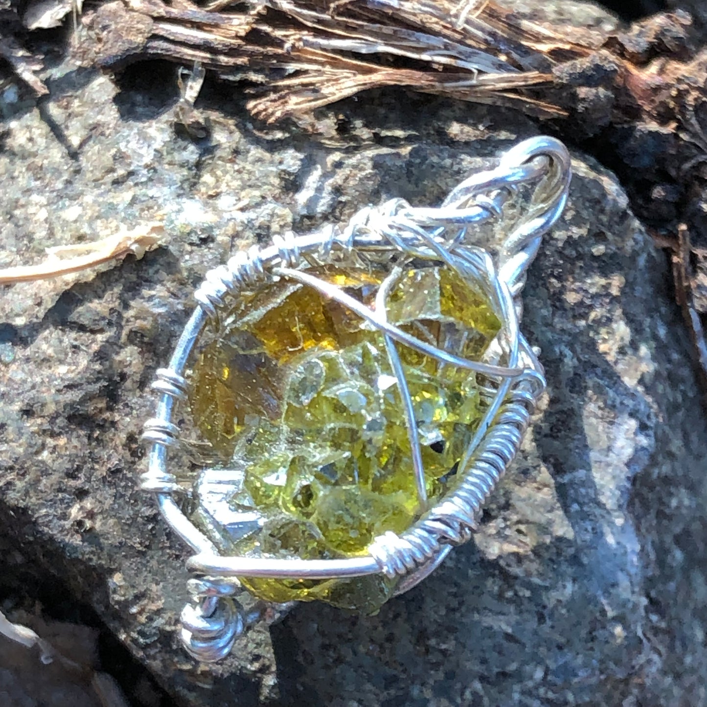 Green Zincite and Sterling Silver Pendant with Chain