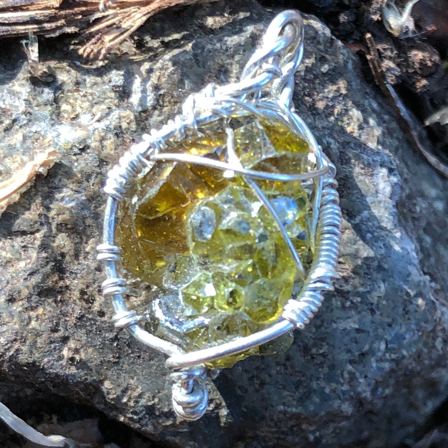 Green Zincite and Sterling Silver Pendant with Chain