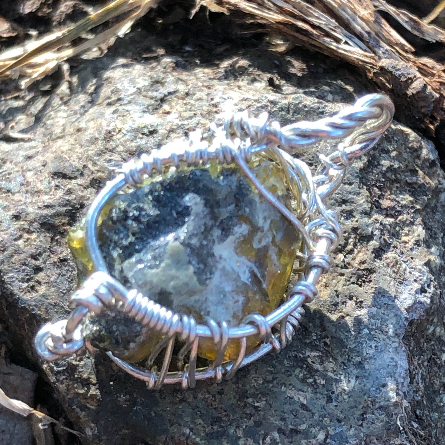 Green Zincite and Sterling Silver Pendant with Chain