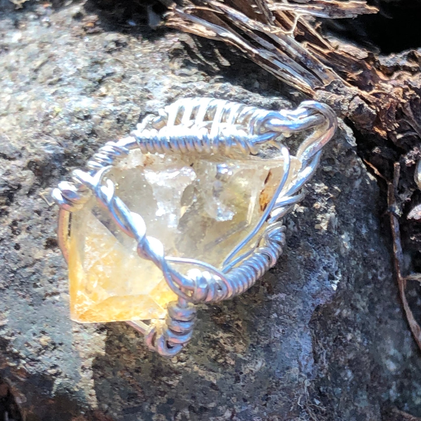 Golden Healer Quartz and Sterling Silver Wire-Wrap Pendant