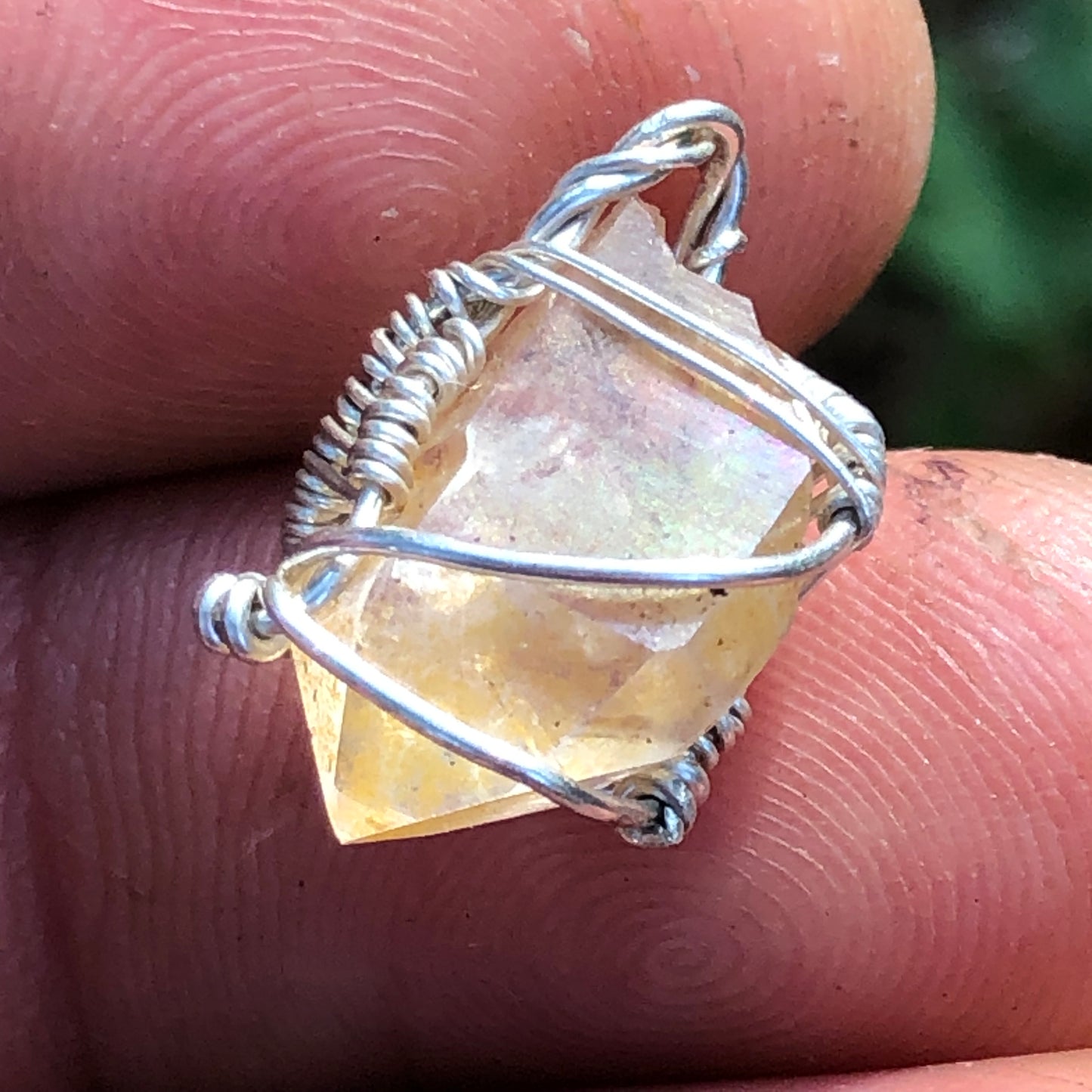 Golden Healer Quartz and Sterling Silver Wire-Wrap Pendant