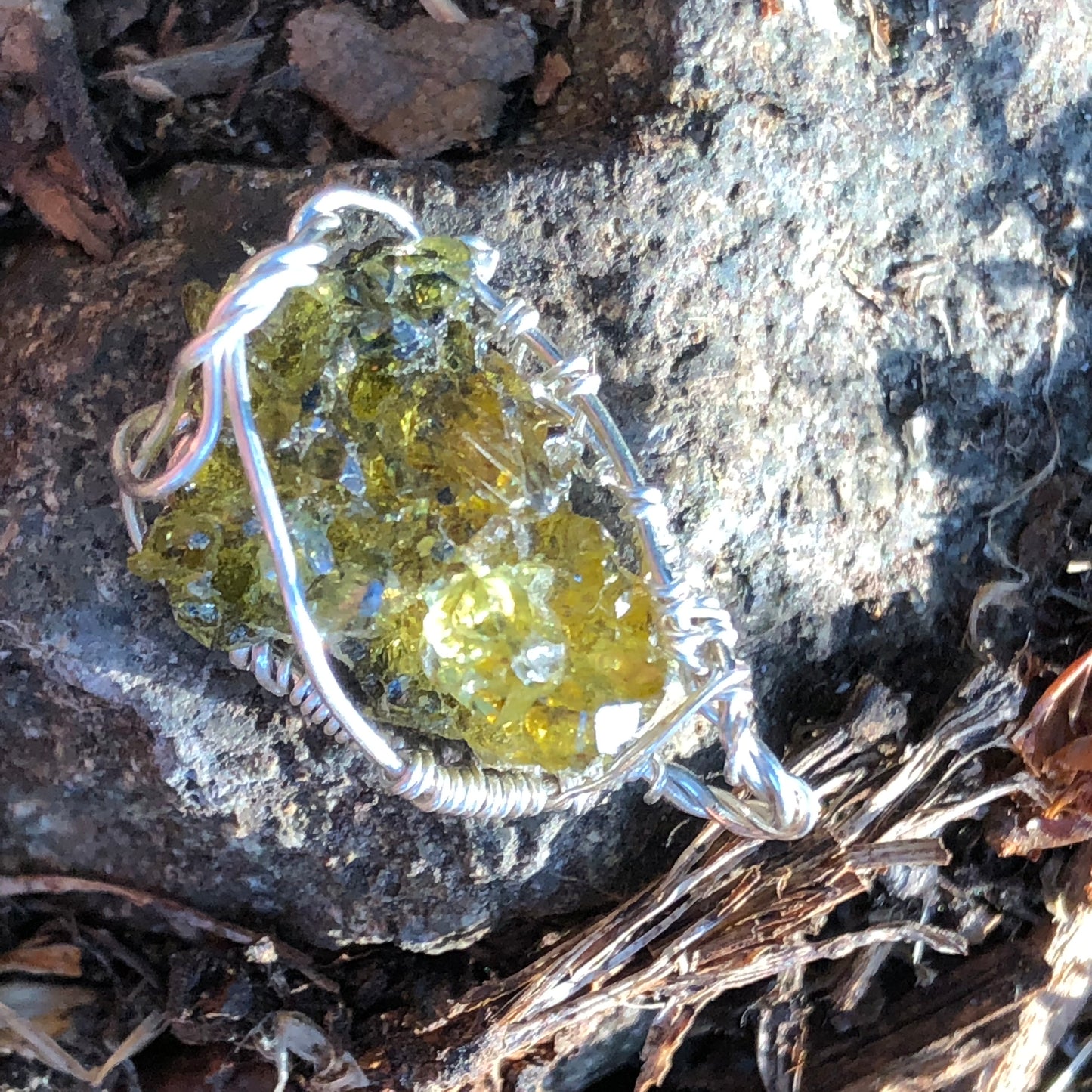 Green Zincite and Sterling Silver Pendant with Chain