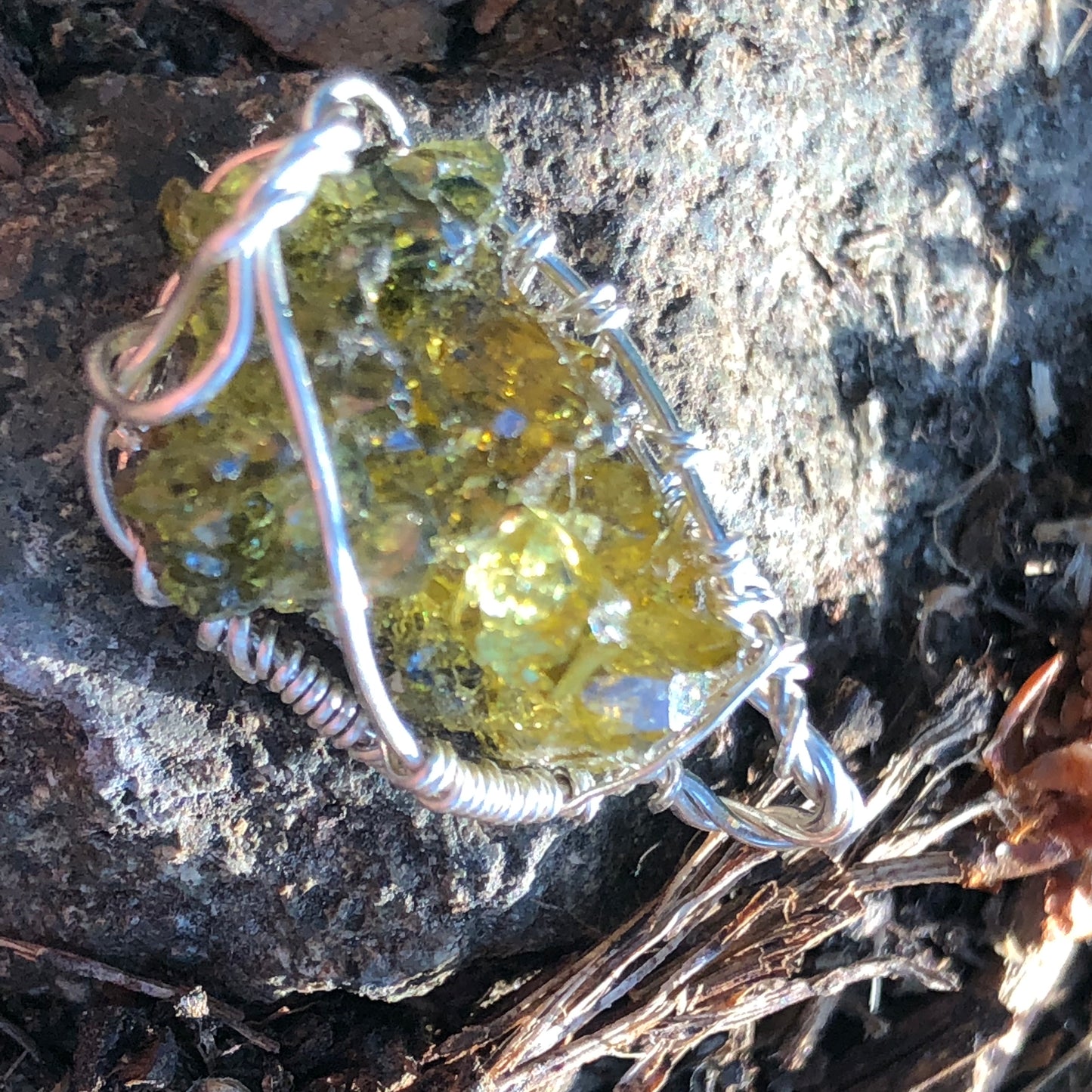 Green Zincite and Sterling Silver Pendant with Chain