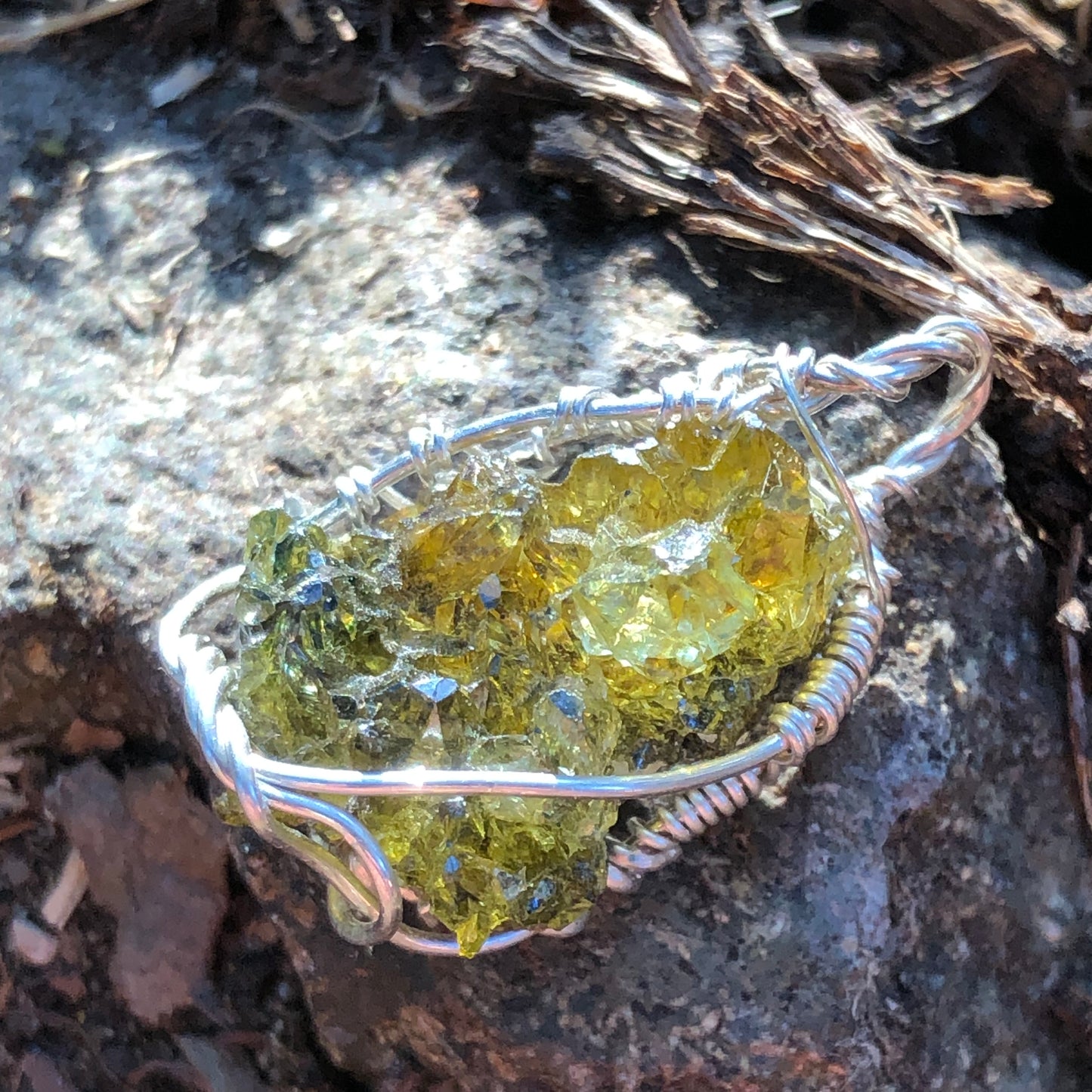 Green Zincite and Sterling Silver Pendant with Chain