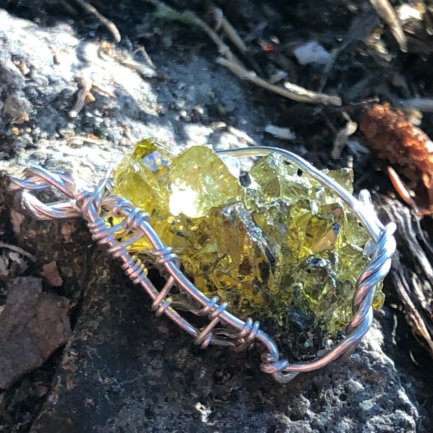 Green Zincite and Sterling Silver Pendant with Chain