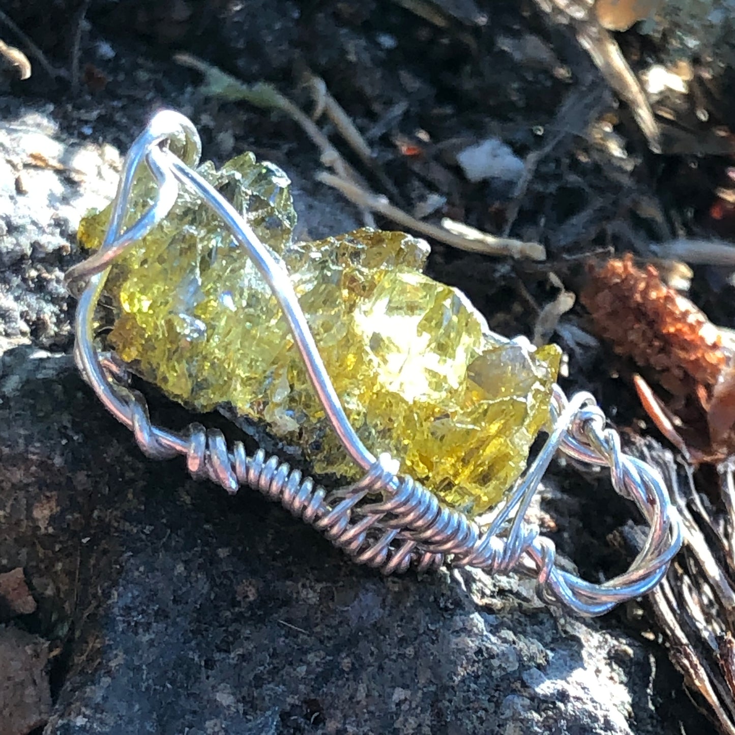 Green Zincite and Sterling Silver Pendant with Chain